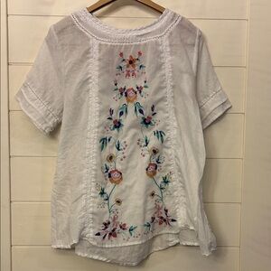 Umgee White Blouse with Colorful Floral Embroidery